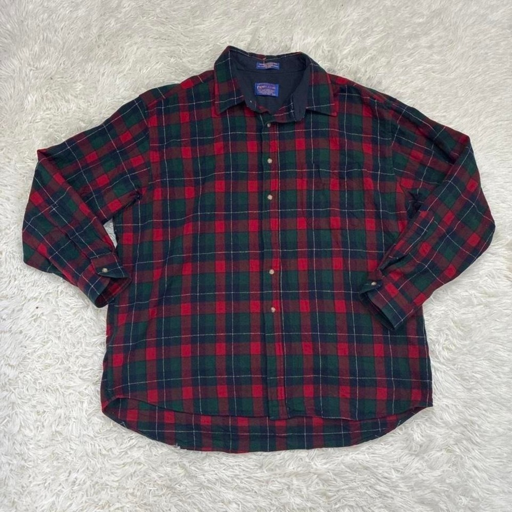 Vintage 100% Wool Pendleton red & green plaid flannel shirt Size XXL